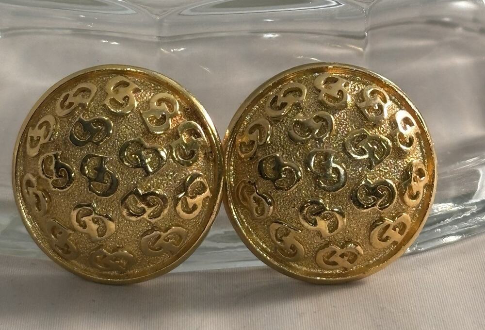 Vintage Christian Dior CD Logo Gold Tone Round Clip-On EARRINGS